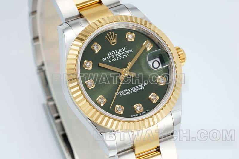 ARF厂劳力士日志一比一顶级复刻绿盘31mm间金三格链节278273正面实拍图