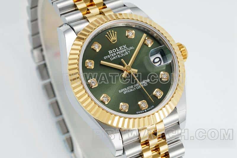 ARF厂劳力士日志顶级一比一精仿绿盘31mm间金五格链节278273正面实拍图
