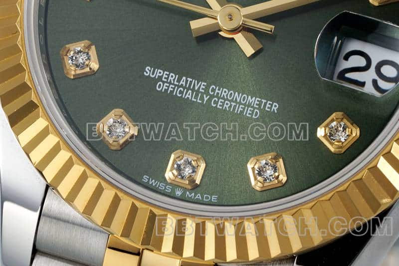 ARF厂劳力士日志顶级一比一精仿绿盘31mm间金五格链节278273正面实拍图