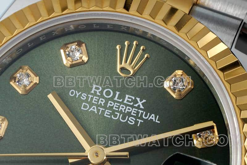 ARF厂劳力士日志顶级一比一精仿绿盘31mm间金五格链节278273正面实拍图