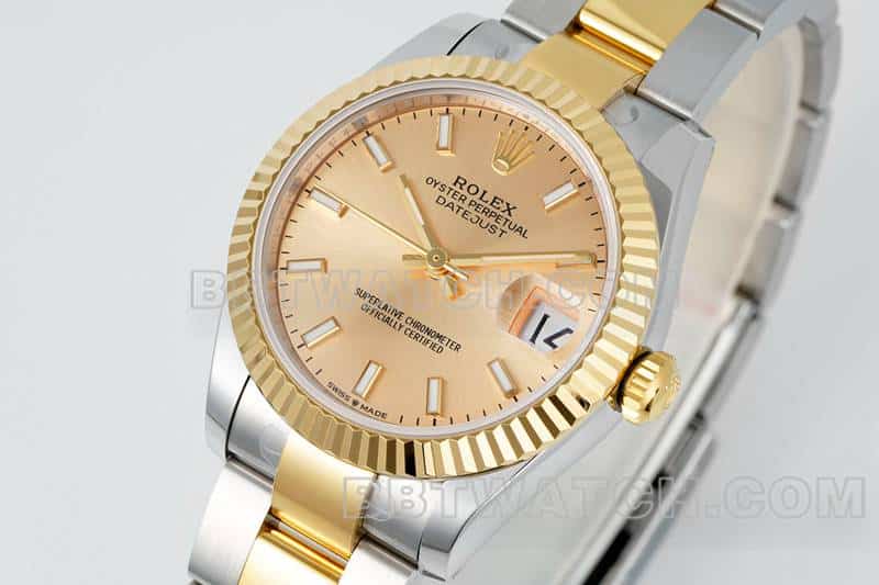 ARF厂劳力士日志顶级一比一高仿金盘31mm间金三格链节278273正面实拍图