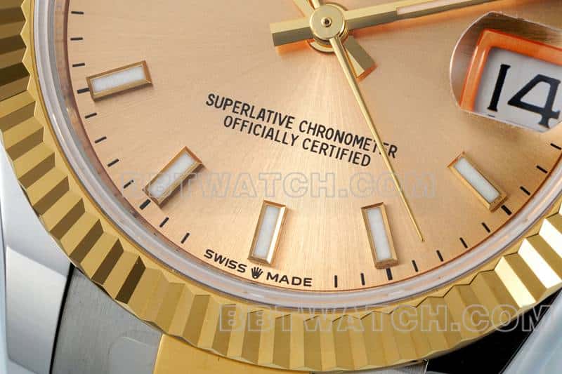 ARF厂劳力士日志顶级一比一高仿金盘31mm间金三格链节278273正面实拍图