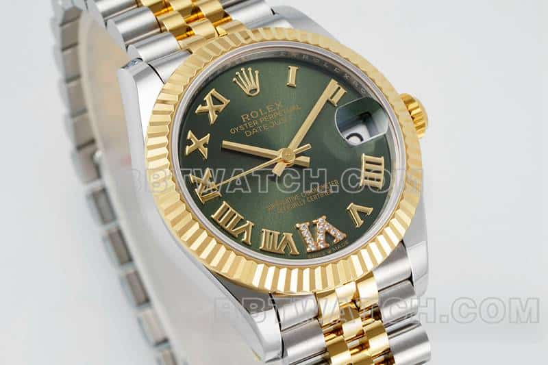 ARF厂劳力士日志一比一超A高仿绿盘31mm间金五格链节278273正面实拍图
