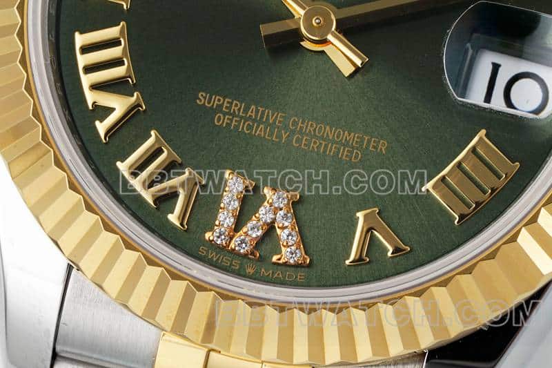ARF厂劳力士日志一比一超A高仿绿盘31mm间金五格链节278273正面实拍图