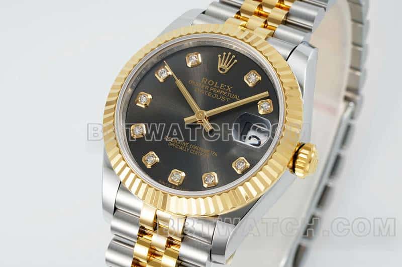 ARF厂劳力士日志超A高仿黑盘31mm间金五格链节278273正面实拍图