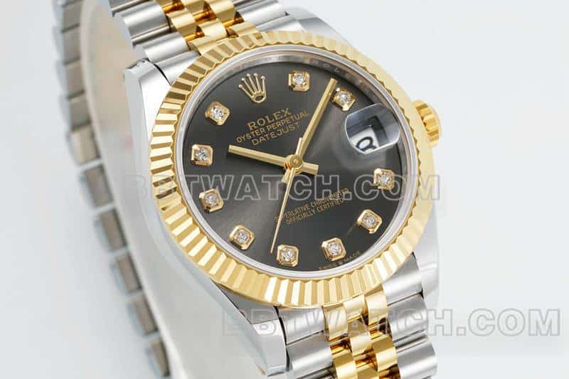 ARF厂劳力士日志超A高仿黑盘31mm间金五格链节278273正面实拍图