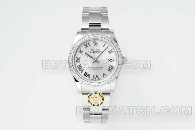 ARF厂劳力士日志顶级一比一精仿银灰盘罗马数字31mm三格链节278384正面实拍图
