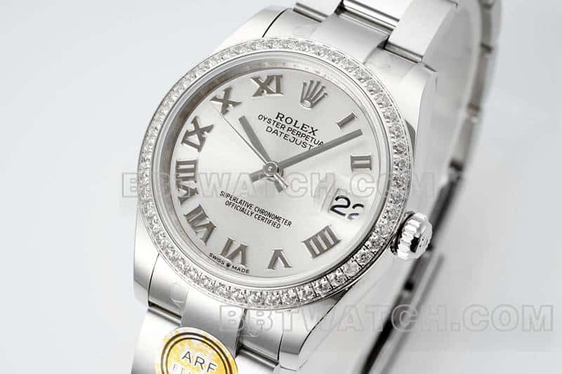 ARF厂劳力士日志顶级一比一精仿银灰盘罗马数字31mm三格链节278384正面实拍图