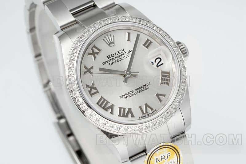 ARF厂劳力士日志顶级一比一精仿银灰盘罗马数字31mm三格链节278384正面实拍图