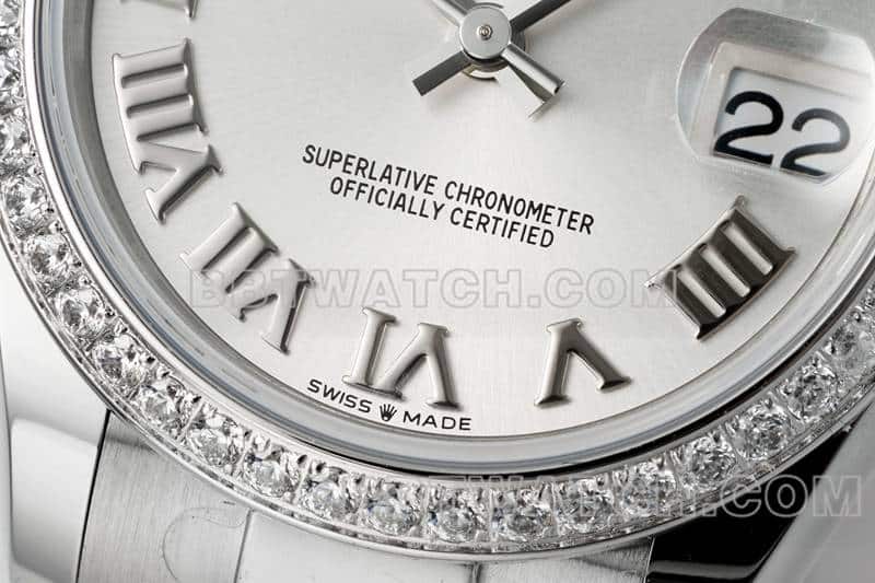 ARF厂劳力士日志顶级一比一精仿银灰盘罗马数字31mm三格链节278384正面实拍图