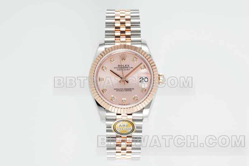 ARF厂劳力士日志顶级一比一高仿玫瑰金盘31mm间金五格链节278271正面实拍图