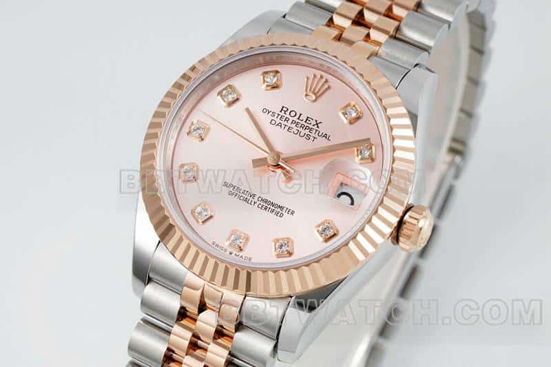 ARF厂劳力士日志顶级一比一高仿玫瑰金盘31mm间金五格链节278271正面实拍图