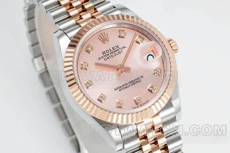 ARF厂劳力士日志顶级一比一高仿玫瑰金盘31mm间金五格链节278271正面实拍图