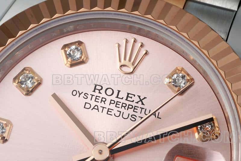 ARF厂劳力士日志顶级一比一高仿玫瑰金盘31mm间金五格链节278271正面实拍图