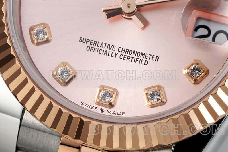 ARF厂劳力士日志顶级一比一高仿玫瑰金盘31mm间金五格链节278271正面实拍图