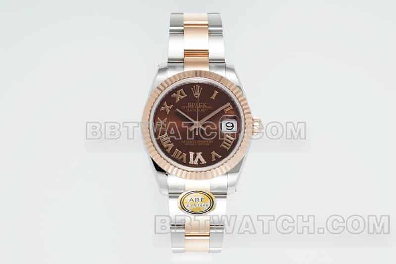 ARF厂劳力士日志顶级复刻棕盘31mm间金三格链节278271正面实拍图