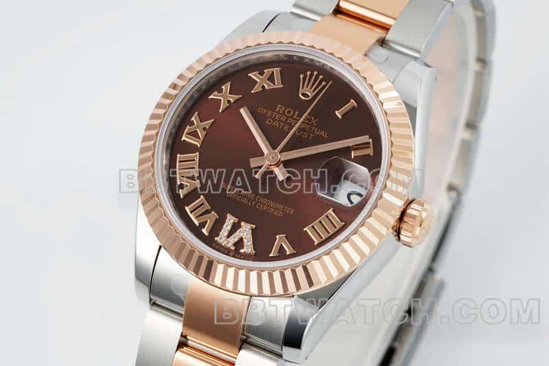 ARF厂劳力士日志顶级复刻棕盘31mm间金三格链节278271正面实拍图