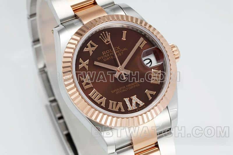 ARF厂劳力士日志顶级复刻棕盘31mm间金三格链节278271正面实拍图