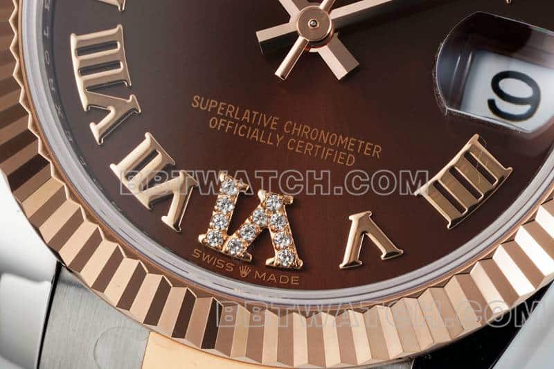 ARF厂劳力士日志顶级复刻棕盘31mm间金三格链节278271正面实拍图