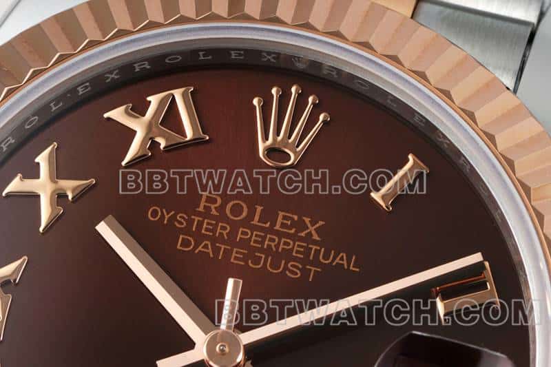 ARF厂劳力士日志一比一超A高仿棕盘31mm间金五格链节278271正面实拍图