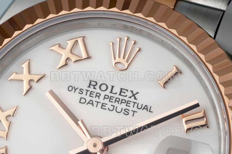 ARF厂劳力士日志一比一超A精仿白盘31mm间金五格链节278271正面实拍图