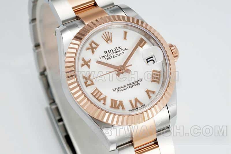 ARF厂劳力士日志超A高仿白盘31mm间金三格链节278271正面实拍图