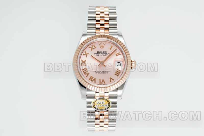 ARF厂劳力士日志一比一顶级复刻玫瑰金盘31mm间金五格链节278271正面实拍图
