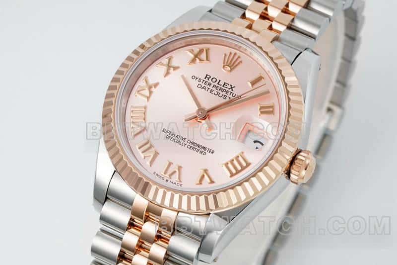 ARF厂劳力士日志一比一顶级复刻玫瑰金盘31mm间金五格链节278271正面实拍图