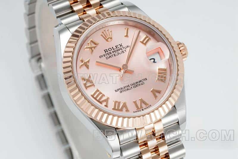 ARF厂劳力士日志一比一顶级复刻玫瑰金盘31mm间金五格链节278271正面实拍图