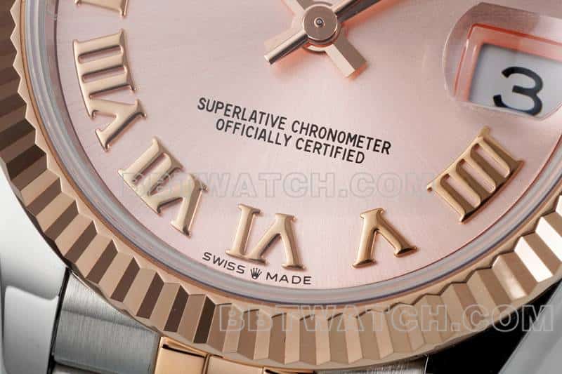 ARF厂劳力士日志一比一顶级复刻玫瑰金盘31mm间金五格链节278271正面实拍图