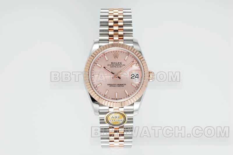 ARF厂劳力士日志顶级一比一精仿玫瑰金盘31mm间金五格链节278271正面实拍图