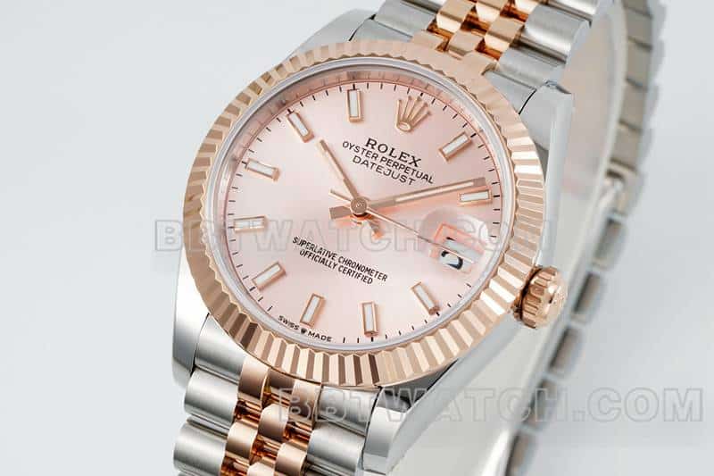 ARF厂劳力士日志顶级一比一精仿玫瑰金盘31mm间金五格链节278271正面实拍图