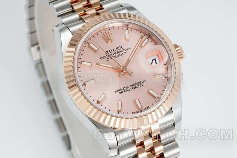 ARF厂劳力士日志顶级一比一精仿玫瑰金盘31mm间金五格链节278271正面实拍图