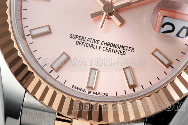 ARF厂劳力士日志顶级一比一精仿玫瑰金盘31mm间金五格链节278271正面实拍图