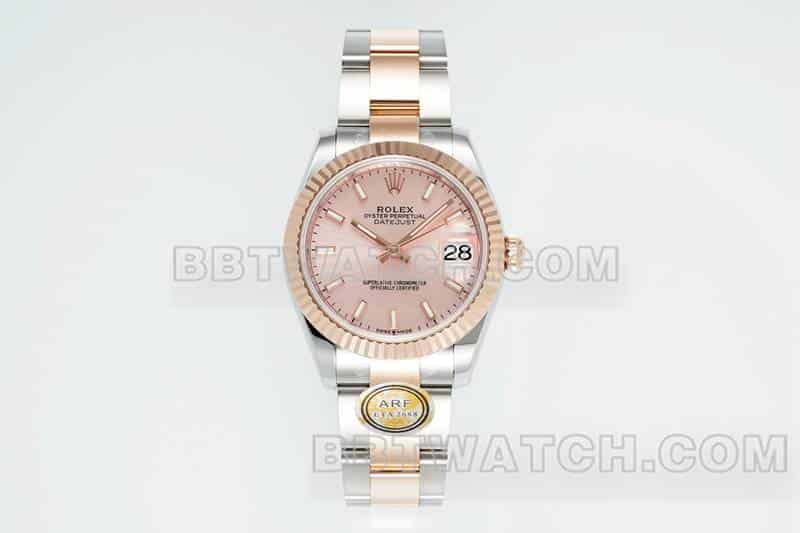 ARF厂劳力士日志顶级一比一高仿玫瑰金盘31mm间金三格链节278271正面实拍图