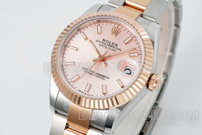 ARF厂劳力士日志顶级一比一高仿玫瑰金盘31mm间金三格链节278271正面实拍图