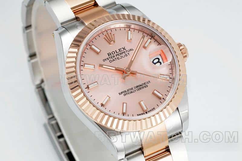 ARF厂劳力士日志顶级一比一高仿玫瑰金盘31mm间金三格链节278271正面实拍图