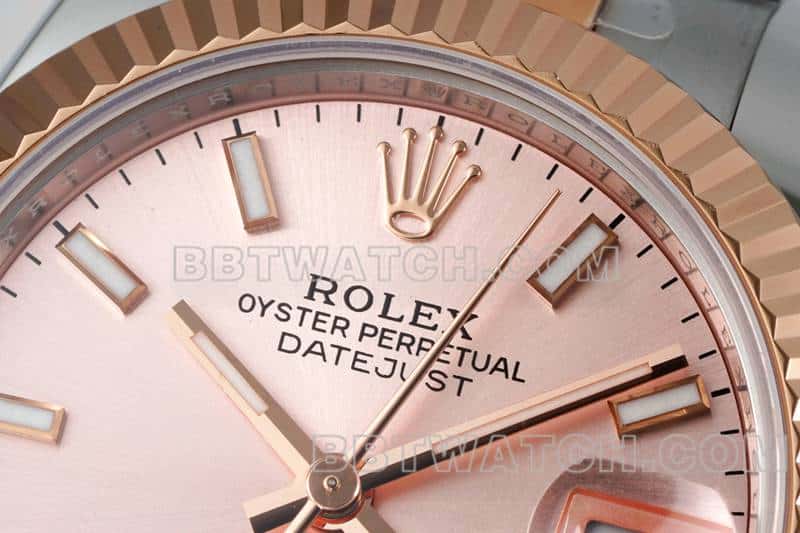 ARF厂劳力士日志顶级一比一高仿玫瑰金盘31mm间金三格链节278271正面实拍图