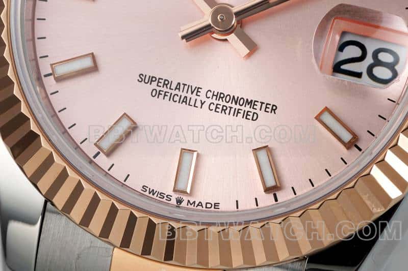 ARF厂劳力士日志顶级一比一高仿玫瑰金盘31mm间金三格链节278271正面实拍图