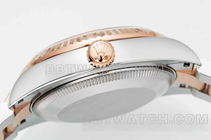 ARF厂劳力士日志顶级一比一高仿玫瑰金盘31mm间金三格链节278271侧面实拍图