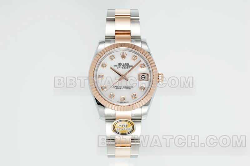 ARF厂劳力士日志一比一超A高仿贝母盘31mm间金三格链节278271正面实拍图