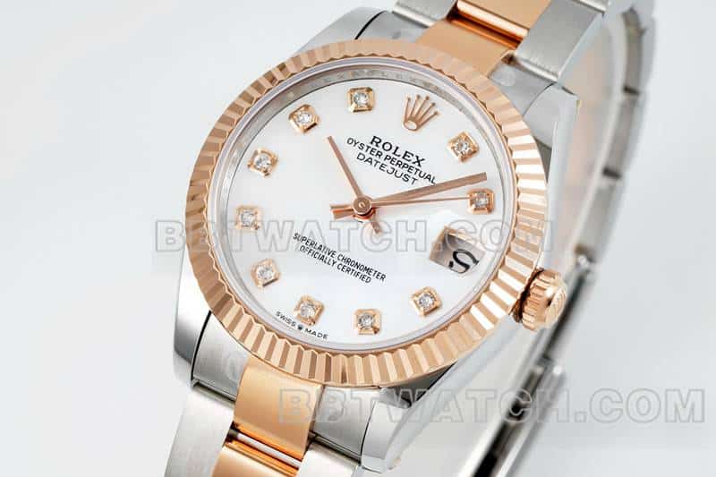 ARF厂劳力士日志一比一超A高仿贝母盘31mm间金三格链节278271正面实拍图