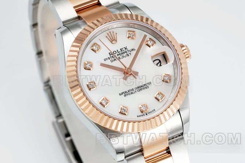 ARF厂劳力士日志一比一超A高仿贝母盘31mm间金三格链节278271正面实拍图