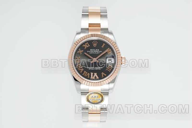 ARF厂劳力士日志一比一超A精仿黑盘31mm间金三格链节278271正面实拍图