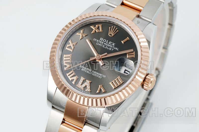 ARF厂劳力士日志一比一超A精仿黑盘31mm间金三格链节278271正面实拍图