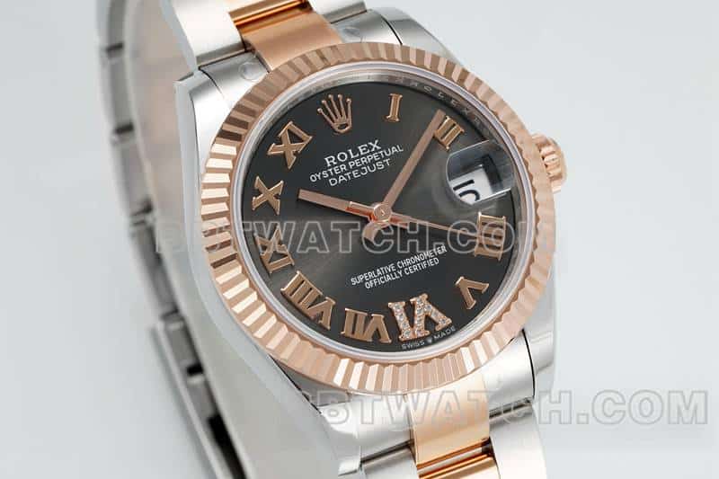 ARF厂劳力士日志一比一超A精仿黑盘31mm间金三格链节278271正面实拍图