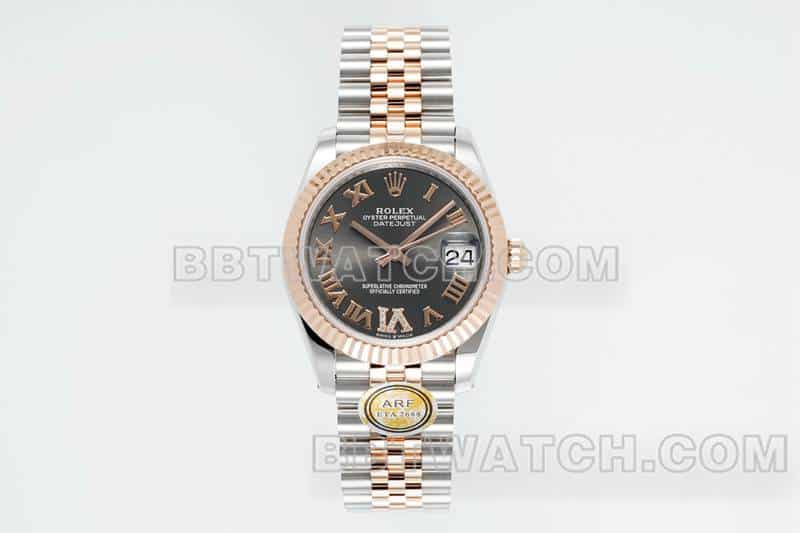 ARF厂劳力士日志超A高仿黑盘31mm间金五格链节278271正面实拍图