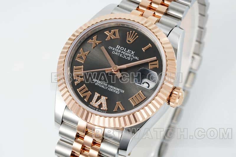 ARF厂劳力士日志超A高仿黑盘31mm间金五格链节278271正面实拍图