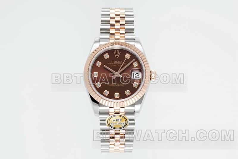 ARF厂劳力士日志一比一顶级复刻棕盘31mm间金五格链节278271正面实拍图