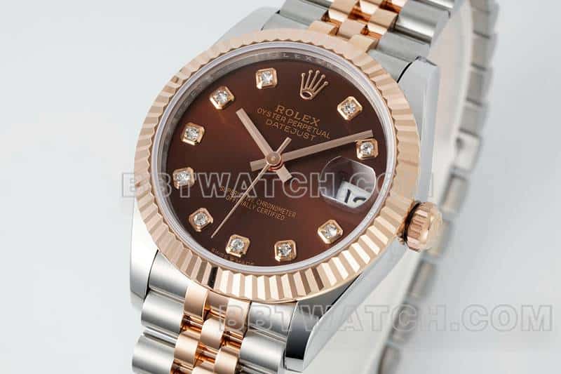 ARF厂劳力士日志一比一顶级复刻棕盘31mm间金五格链节278271正面实拍图
